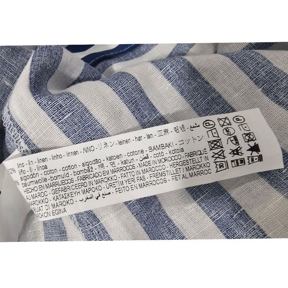 Zara Navy White Striped Linen Blend  Belted Midi Dress - Picture 9 of 9